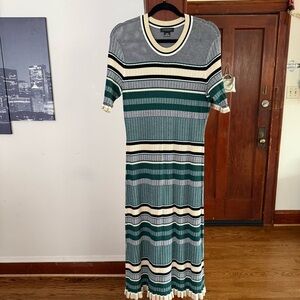 Club Monaco Striped Green and Black Knit Dress